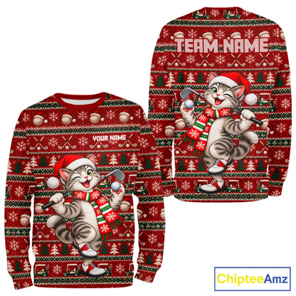 Personalized Cat Golf Christmas Hoodie Red Ugly Sweater Winter Golfer Sportswear NHT1817