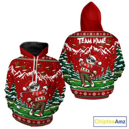 Personalized Cat Golf Christmas Hoodie Red Ugly Sweater Winter Golfer Sportswear NHT1818
