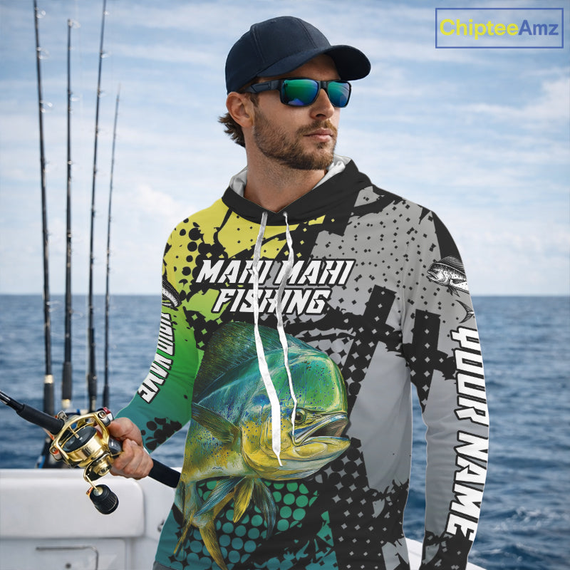 Mahi Mahi Fishing Shirt Green Camo Custom Name, Mahi Mahi Fishing Team Jerseys NHT444