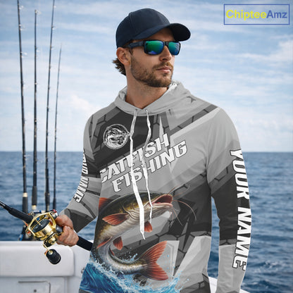 Gray Camo Custom Catfish Fishing Shirts Long Sleeve, Catfish Fishing Jerseys For Men NHT445