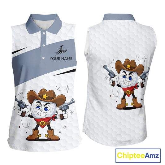 Funny Sleeveless Women Golf Polo Shirts Custom Cowboy Golf Ball Golf Outfits, Best Golf Gifts NHT860