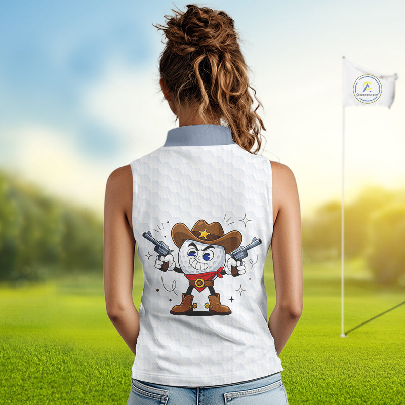 Funny Sleeveless Women Golf Polo Shirts Custom Cowboy Golf Ball Golf Outfits, Best Golf Gifts NHT860