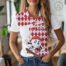 Load image into Gallery viewer, Womens Golf Polo Shirt Argyle Pattern Golf Shirts For Womens Funny Golf Ball Shirt Gifts|Red  NHT861