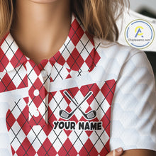Load image into Gallery viewer, Womens Golf Polo Shirt Argyle Pattern Golf Shirts For Womens Funny Golf Ball Shirt Gifts|Red  NHT861