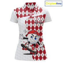 Load image into Gallery viewer, Womens Golf Polo Shirt Argyle Pattern Golf Shirts For Womens Funny Golf Ball Shirt Gifts|Red  NHT861