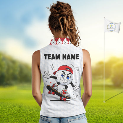 Sleeveless Women Golf Polo Shirt Argyle Pattern Golf Shirts For Womens Funny Golf Ball Shirt Gifts|Red  NHT861