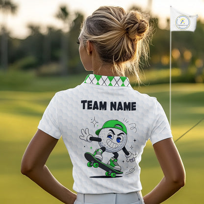 Womens Golf Polo Shirt Argyle Pattern Golf Shirts For Womens Funny Golf Ball Shirt Gifts|Green NHT863