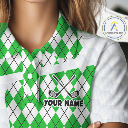 Womens Golf Polo Shirt Argyle Pattern Golf Shirts For Womens Funny Golf Ball Shirt Gifts|Green NHT863