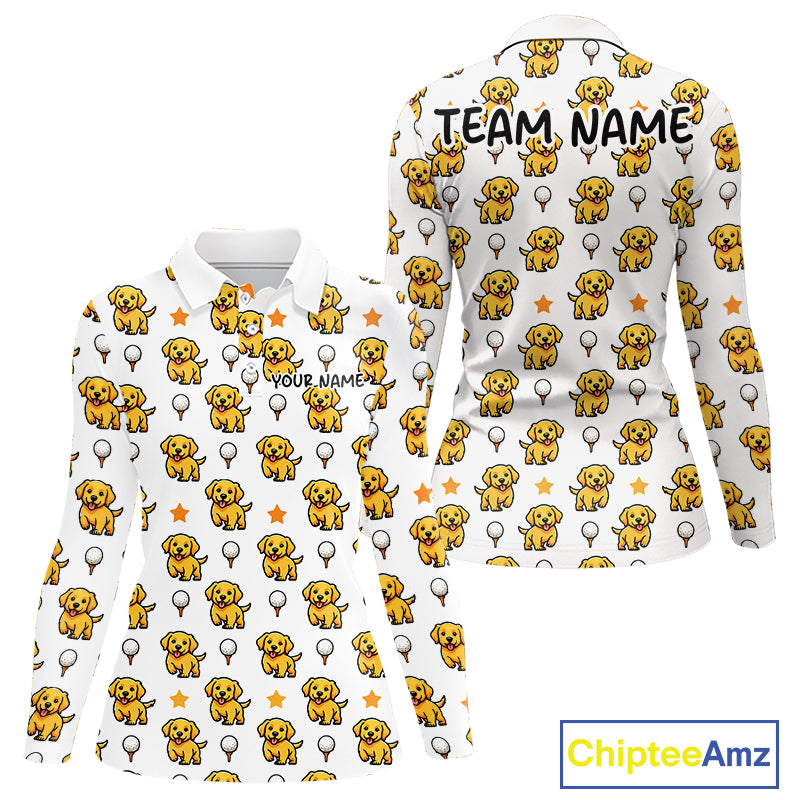 Custom Golden Retriever Womens Golf Polo Shirt - Personalized Dog Lover Team Name Jersey