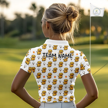 Custom Golden Retriever Womens Golf Polo Shirt - Personalized Dog Lover Team Name Jersey