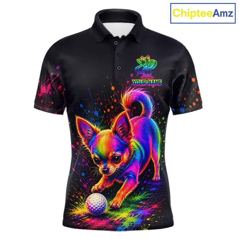 Personalized Chihuahua Playing Golf Button Down Shirt - Custom Dog Lover Team Jersey