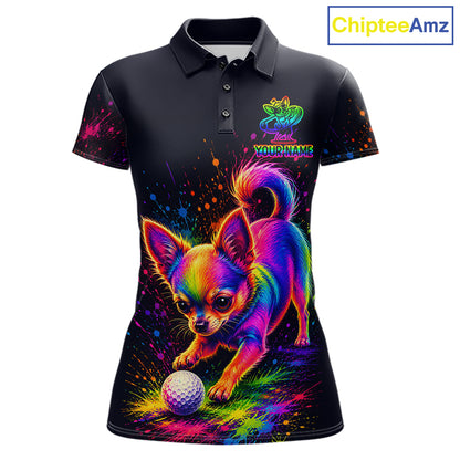 Personalized Chihuahua Playing Golf Button Down Shirt - Custom Dog Lover Team Jersey