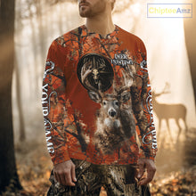 Load image into Gallery viewer, Deer Hunting Shirt Compass Design Orange Camo Custom Name Head Deer Hunting Clothes NHT282