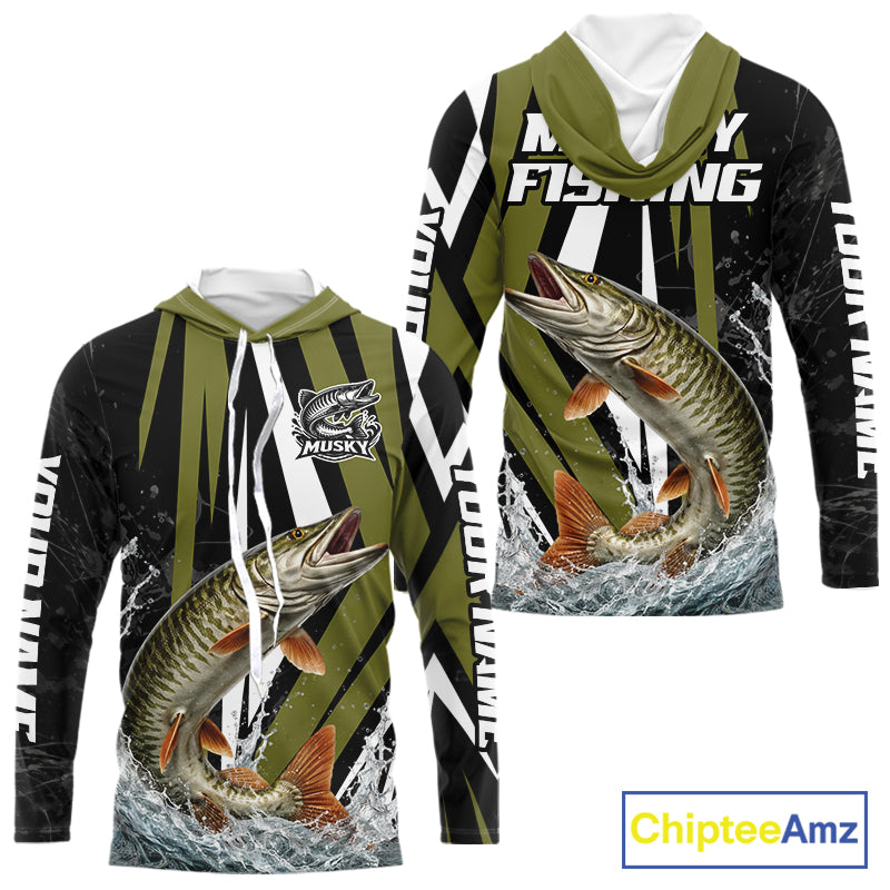 Musky Fishing Custom Hooded Long Sleeve Tournament Shirts, Muskie Fishing Shirt Jerseys NHT455