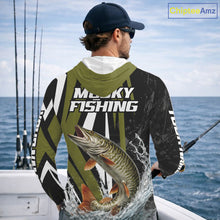 Load image into Gallery viewer, Musky Fishing Custom Hooded Long Sleeve Tournament Shirts, Muskie Fishing Shirt Jerseys NHT455