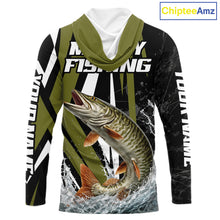 Load image into Gallery viewer, Musky Fishing Custom Hooded Long Sleeve Tournament Shirts, Muskie Fishing Shirt Jerseys NHT455
