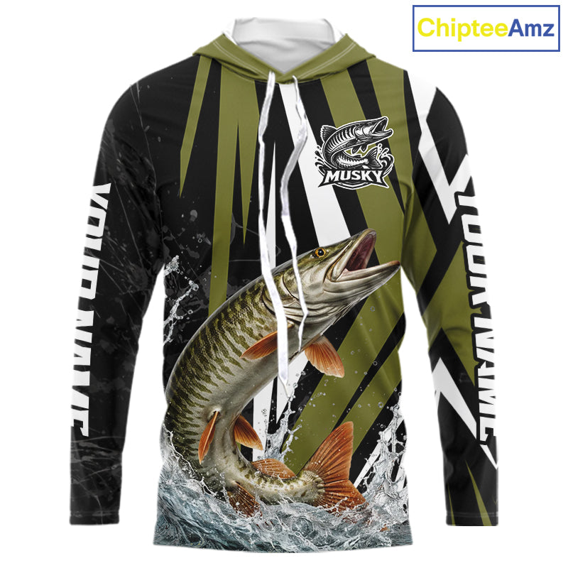 Musky Fishing Custom Hooded Long Sleeve Tournament Shirts, Muskie Fishing Shirt Jerseys NHT455