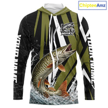 Load image into Gallery viewer, Musky Fishing Custom Hooded Long Sleeve Tournament Shirts, Muskie Fishing Shirt Jerseys NHT455