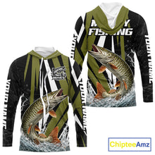 Load image into Gallery viewer, Musky Fishing Custom Hooded Long Sleeve Tournament Shirts, Muskie Fishing Shirt Jerseys NHT455