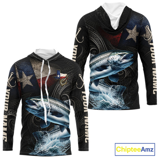 Personalized Texas Chinook Salmon Hooded Fishing Shirt – Custom Name Angler Apparel For Fishermen