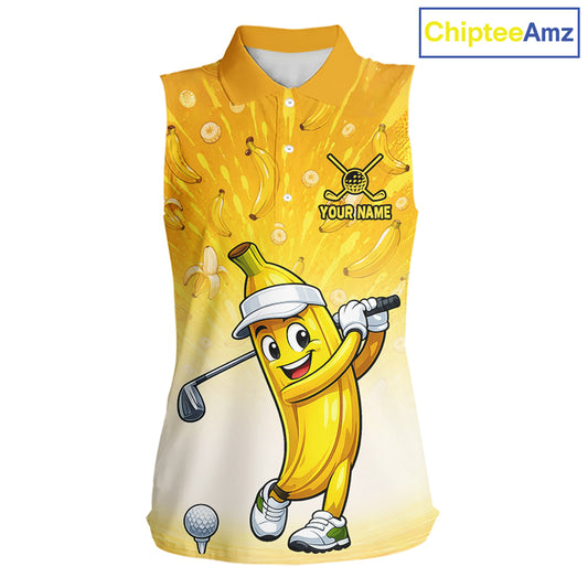 Personalized Banana Womens Sleeveless Golf Shirts Funny Cartoon Short & Long Sleeve Polo 