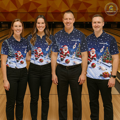 Bowling Pins Santa Christmas Polo Shirt Custom 1/4 Zipper Winter Snow Sports Team Jersey For Women NHT1833