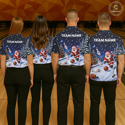 Bowling Pins Santa Christmas Polo Shirt Custom 1/4 Zipper Winter Snow Sports Team Jersey For Men NHT1833