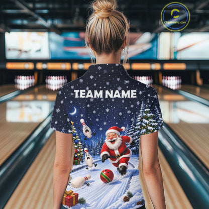 Bowling Pins Santa Christmas Polo Shirt Custom 1/4 Zipper Winter Snow Sports Team Jersey For Women NHT1833