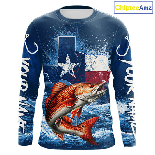 Texas Flag Redfish Fishing Jersey Performance Fishing Shirt, Saltwater Angler Gift For Men 