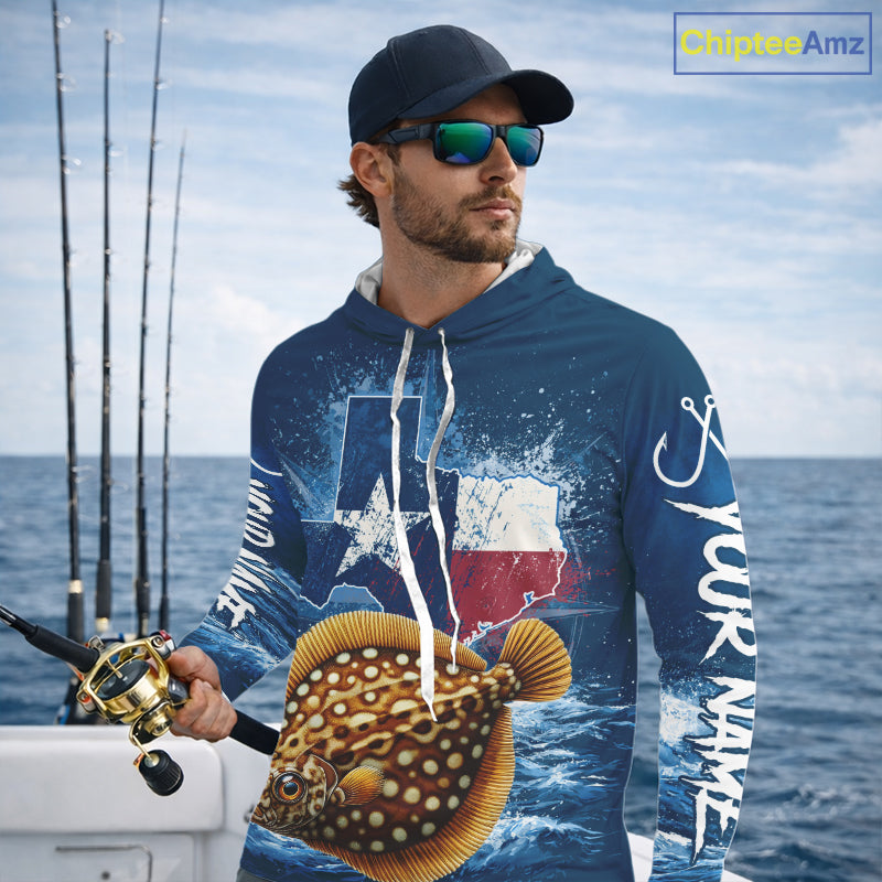 Texas Flag Flounder Fishing Jersey Performance Fishing Shirt, Saltwater Angler Gift For Men 