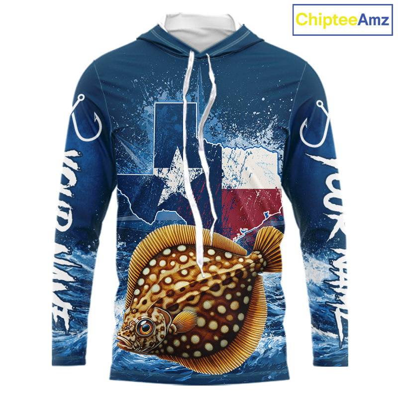 Texas Flag Flounder Fishing Jersey Performance Fishing Shirt, Saltwater Angler Gift For Men 