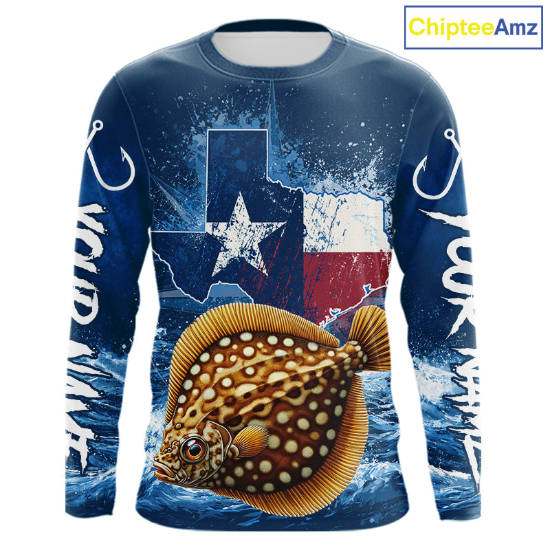 Texas Flag Flounder Fishing Jersey Performance Fishing Shirt, Saltwater Angler Gift For Men 