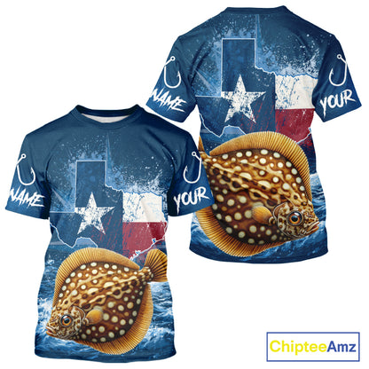 Texas Flag Flounder Fishing Jersey Short Sleeve Fishing T-Shirts , Saltwater Angler Gift For Men 