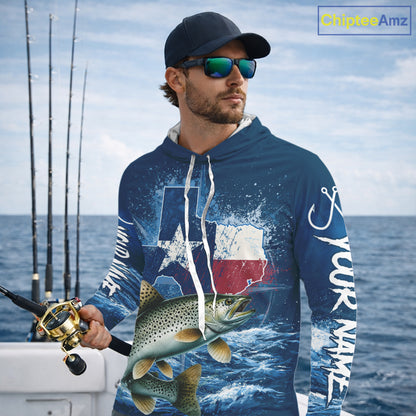 Texas Flag Speckled Trout Fishing Jersey Performance Fishing Shirt, Saltwater Angler Gift For Men 