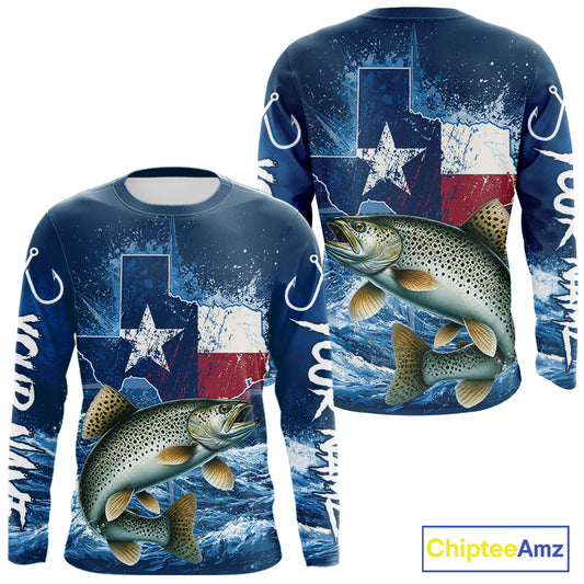 Texas Flag Speckled Trout Fishing Jersey Performance Fishing Shirt, Saltwater Angler Gift For Men 