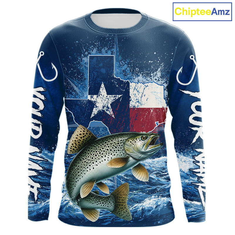 Texas Flag Speckled Trout Fishing Jersey Performance Fishing Shirt, Saltwater Angler Gift For Men 