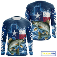 Load image into Gallery viewer, Texas Flag Speckled Trout Fishing Jersey Performance Fishing Shirt, Saltwater Angler Gift For Men 