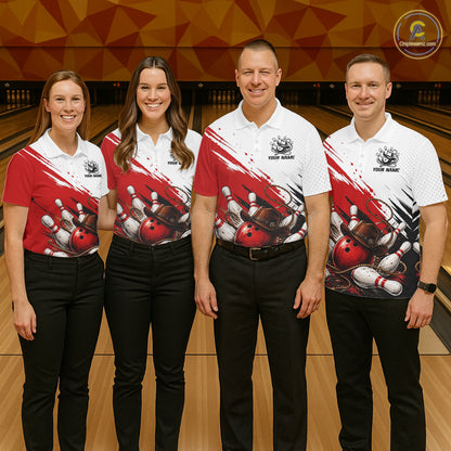 Cowboy Men Bowling Custom Name Polo Shirt, Personalized Team 1/4 Zip Bowling Jersey Gift|Red NHT1323