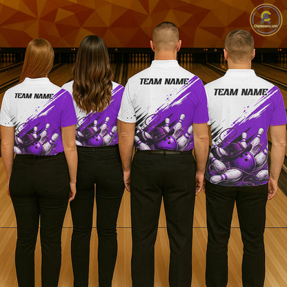 Cowboy Women Bowling Custom Name Polo Shirt, Personalized Team 1/4 Zip Bowling Jersey Gift|Purple NHT1326