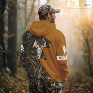 Beautiful Deer Hunting Orange Camo Deer Skull Full Printing Custom Name Shirts Hunting Gifts NHT199