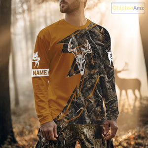 Beautiful Deer Hunting Orange Camo Deer Skull Full Printing Custom Name Shirts Hunting Gifts NHT199