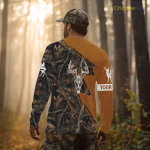 Beautiful Deer Hunting Orange Camo Deer Skull Full Printing Custom Name Shirts Hunting Gifts NHT199