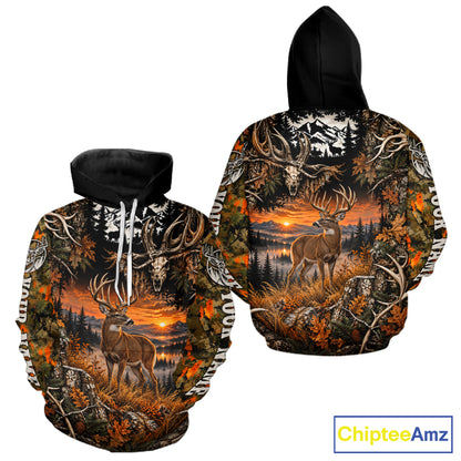 Personalized Deer Skull With Hunting Shirt Orange Camo Custom Name, Deer Hunting Clothes NHT1643