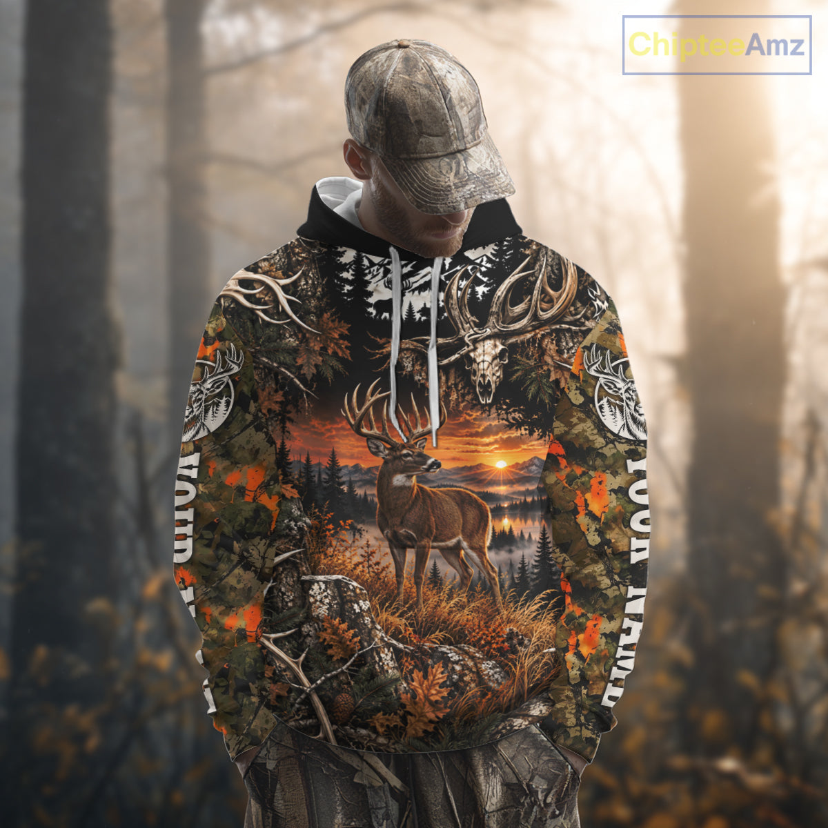 Personalized Deer Skull With Hunting Shirt Orange Camo Custom Name, Deer Hunting Clothes NHT1643