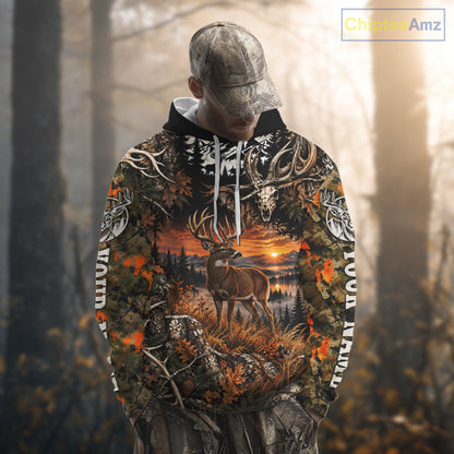 Personalized Deer Skull With Hunting Shirt Orange Camo Custom Name, Deer Hunting Clothes NHT1643