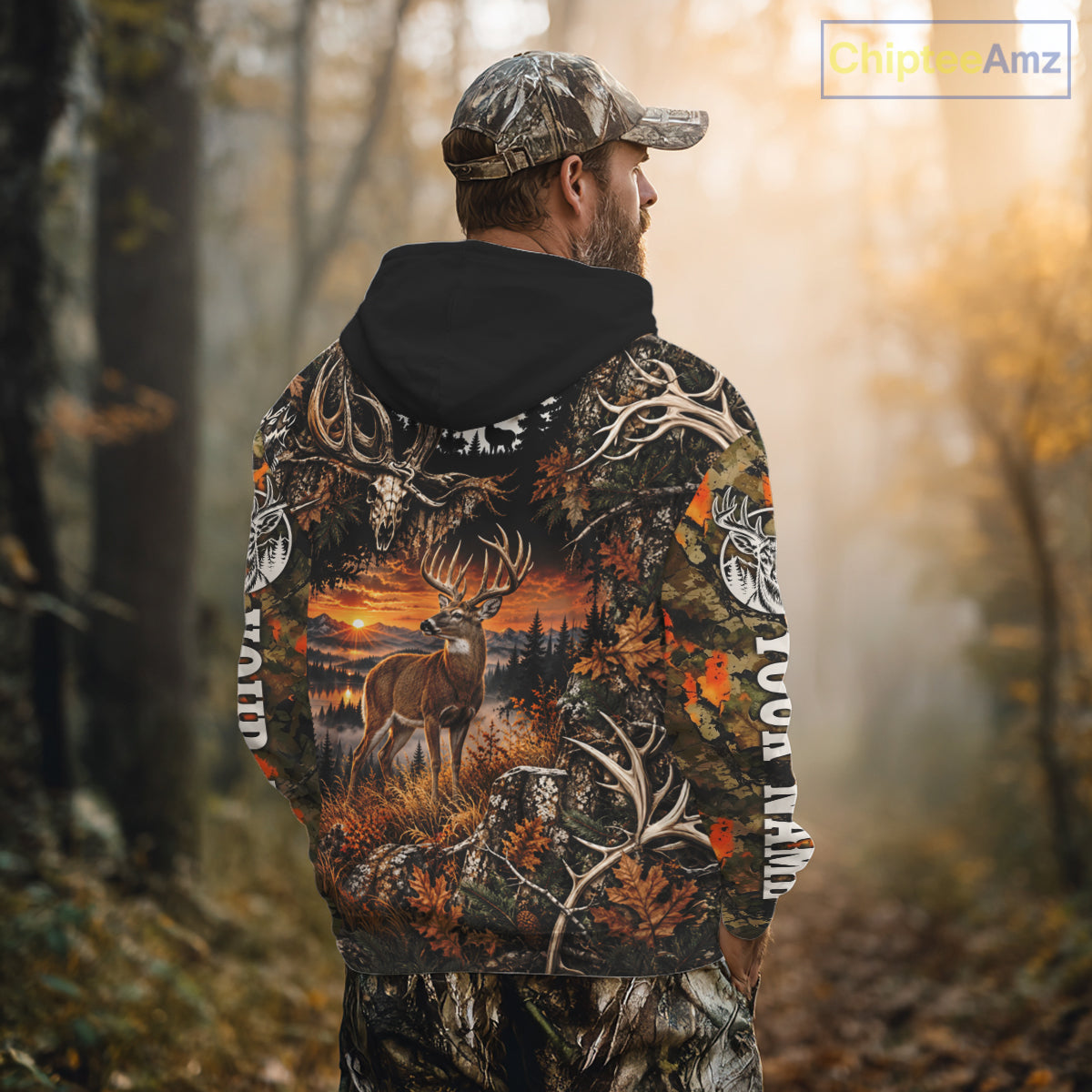 Personalized Deer Skull With Hunting Shirt Orange Camo Custom Name, Deer Hunting Clothes NHT1643