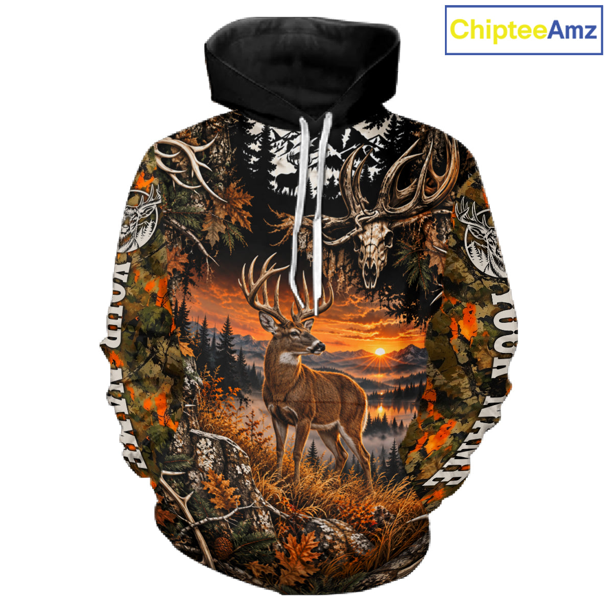 Personalized Deer Skull With Hunting Shirt Orange Camo Custom Name, Deer Hunting Clothes NHT1643