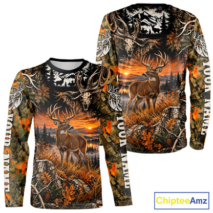 Personalized Deer Skull With Hunting Shirt Orange Camo Custom Name, Deer Hunting Clothes NHT1643