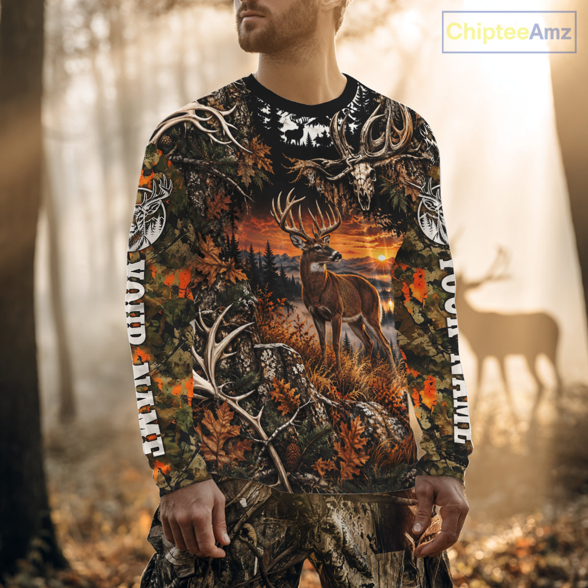 Personalized Deer Skull With Hunting Shirt Orange Camo Custom Name, Deer Hunting Clothes NHT1643