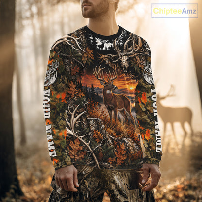 Personalized Deer Skull With Hunting Shirt Orange Camo Custom Name, Deer Hunting Clothes NHT1643